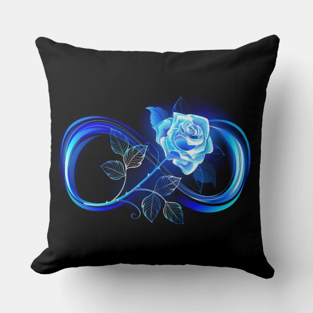 Glowing infinity with blue rose cushion (Front)