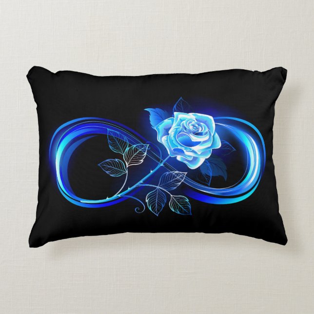 Glowing infinity with blue rose decorative cushion (Front)