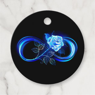 Glowing infinity with blue rose favour tags