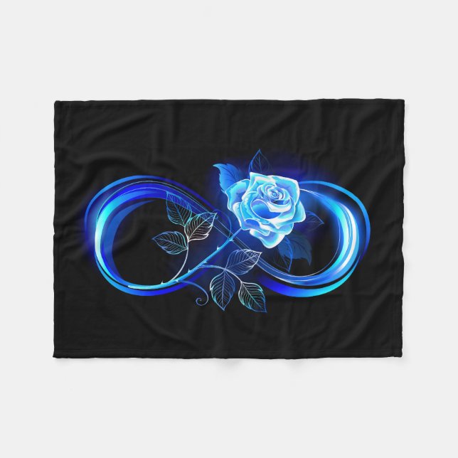 Glowing infinity with blue rose fleece blanket (Front (Horizontal))