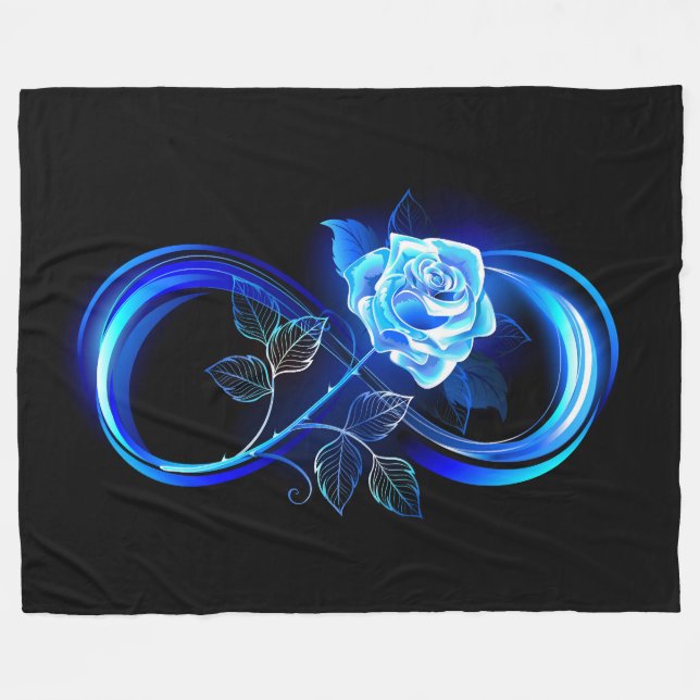 Glowing infinity with blue rose fleece blanket (Front (Horizontal))