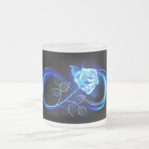 Glowing infinity with blue rose frosted glass coffee mug
