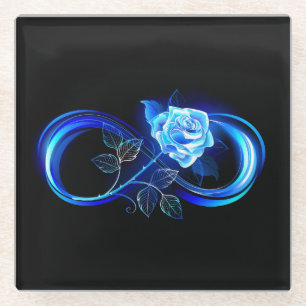 Glowing infinity with blue rose glass coaster