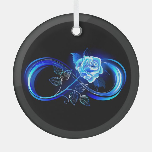 Glowing infinity with blue rose glass tree decoration (Front)