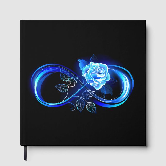 Glowing infinity with blue rose guest book (Front)