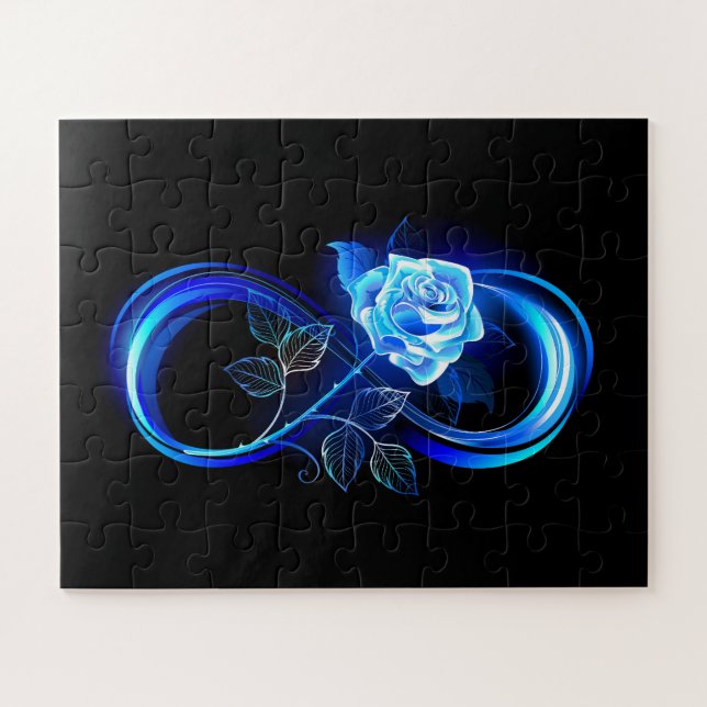 Glowing infinity with blue rose jigsaw puzzle (Horizontal)