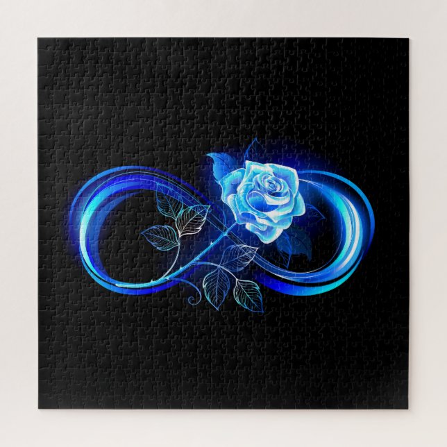 Glowing infinity with blue rose jigsaw puzzle (Vertical)