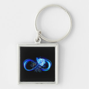 Glowing infinity with blue rose key ring