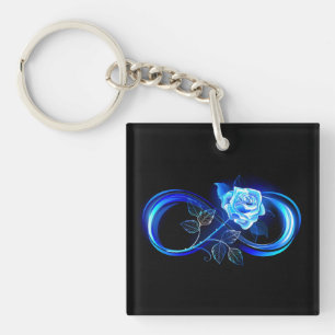 Glowing infinity with blue rose key ring