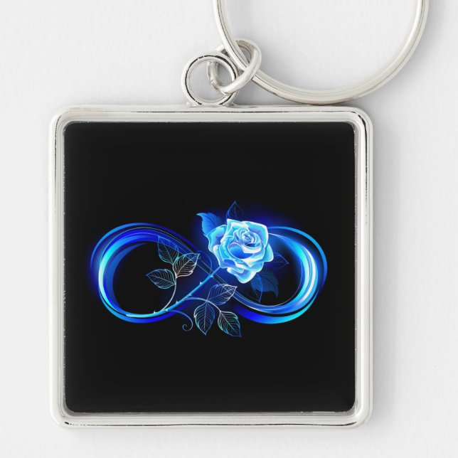 Glowing infinity with blue rose key ring (Front)