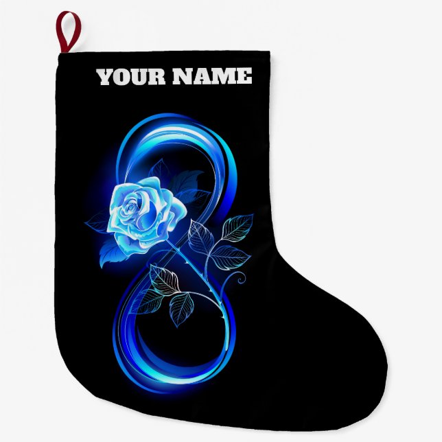 Glowing infinity with blue rose large christmas stocking (Front)