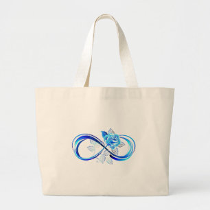 Glowing infinity with blue rose large tote bag