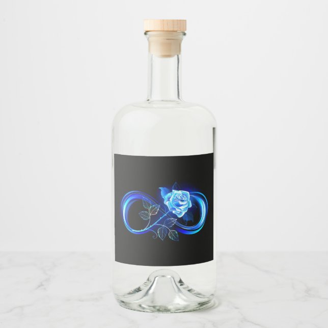 Glowing infinity with blue rose liquor bottle label (Front)