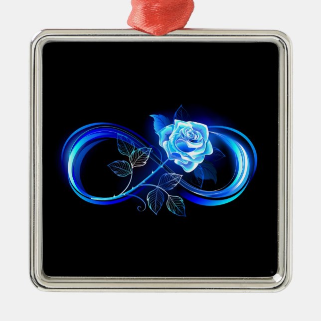 Glowing infinity with blue rose metal tree decoration (Front)