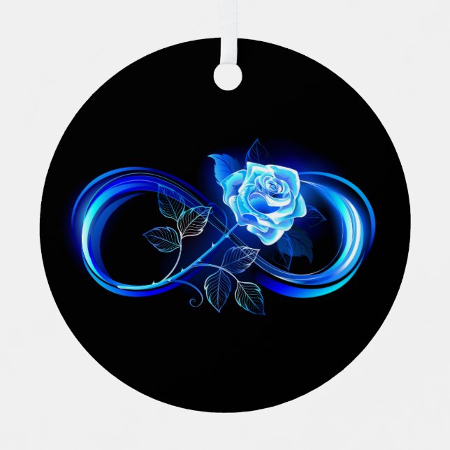 Glowing infinity with blue rose metal tree decoration (Front)
