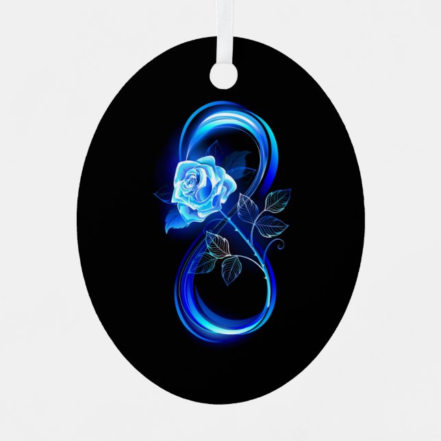 Glowing infinity with blue rose metal tree decoration (Front)