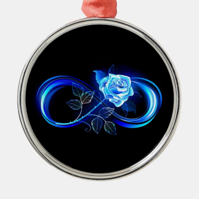 Glowing infinity with blue rose metal tree decoration (Front)
