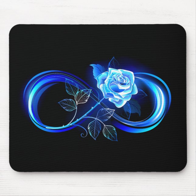 Glowing infinity with blue rose mouse mat (Front)