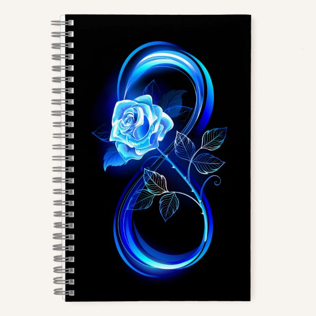 Glowing infinity with blue rose notebook (Front)