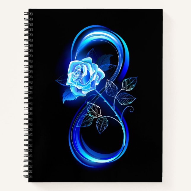 Glowing infinity with blue rose notebook (Front)