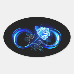Glowing infinity with blue rose oval sticker