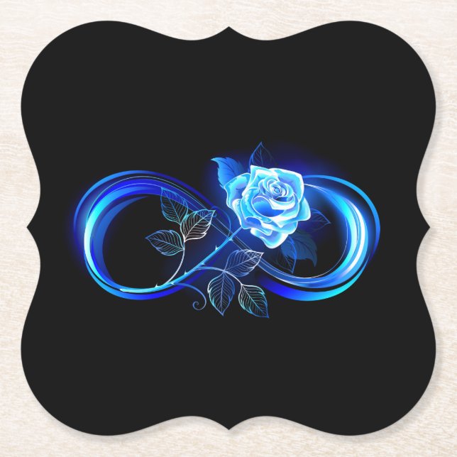 Glowing infinity with blue rose paper coaster (Front)