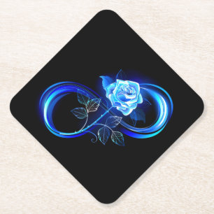 Glowing infinity with blue rose paper coaster