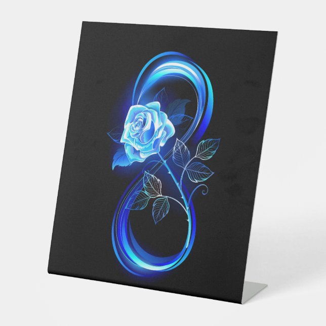 Glowing infinity with blue rose pedestal sign (Front)