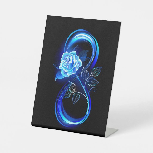 Glowing infinity with blue rose pedestal sign (Front)