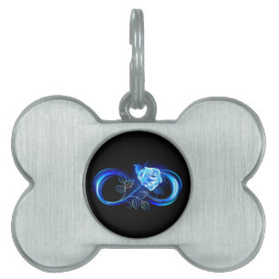 Glowing infinity with blue rose pet ID tag