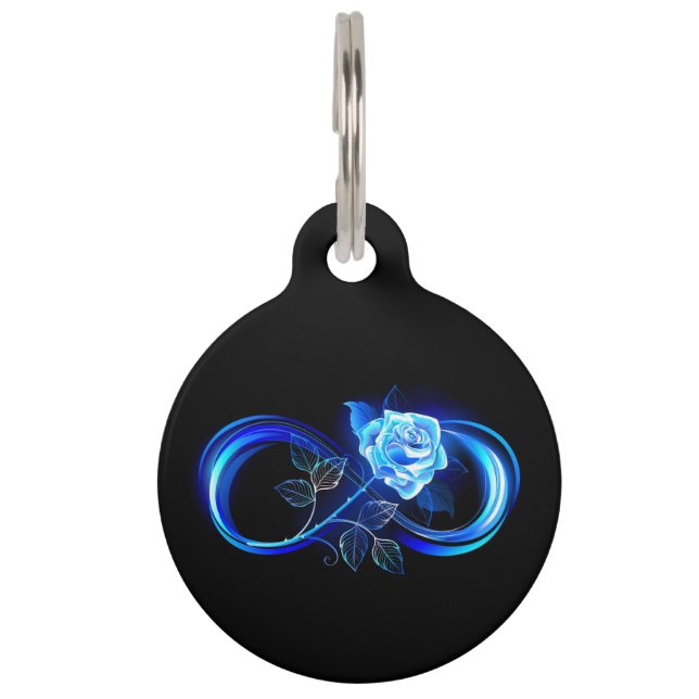 Glowing infinity with blue rose pet tag (Front)