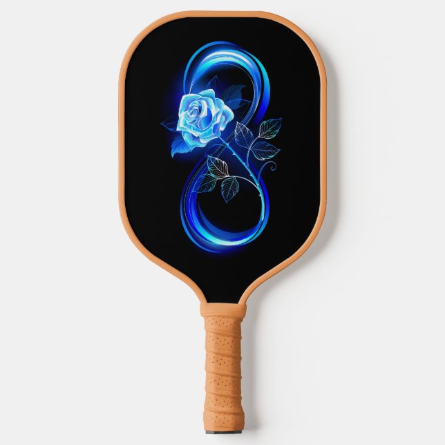 Glowing infinity with blue rose pickleball paddle (Front)