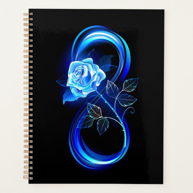 Glowing infinity with blue rose planner (Front)