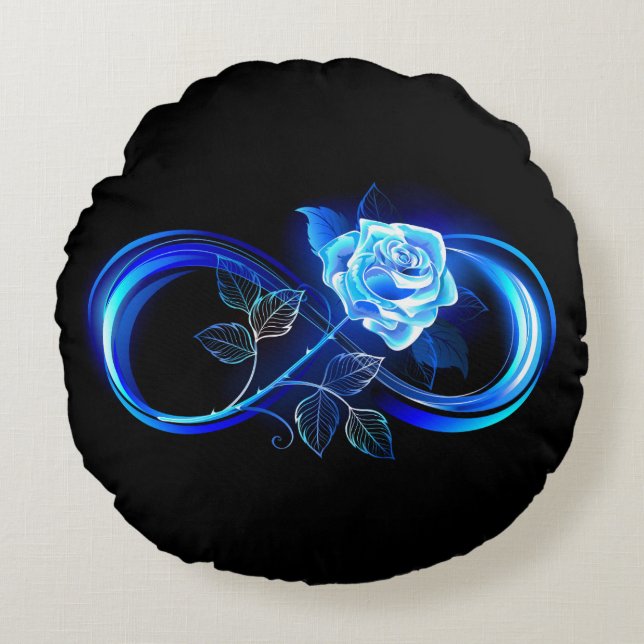 Glowing infinity with blue rose round cushion (Front)