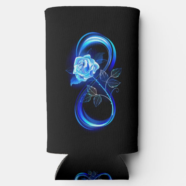 Glowing infinity with blue rose seltzer can cooler (Back)