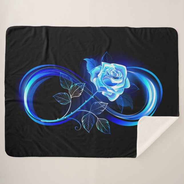 Glowing infinity with blue rose sherpa blanket (Front (Horizontal))