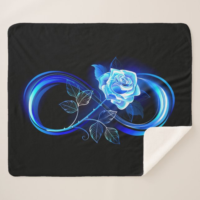 Glowing infinity with blue rose sherpa blanket (Front (Horizontal))