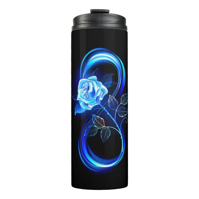 Glowing infinity with blue rose thermal tumbler (Front)