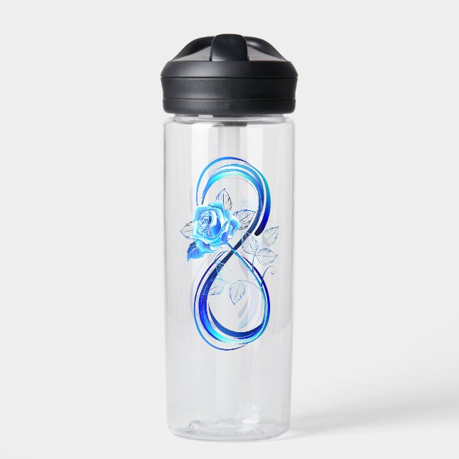 Glowing infinity with blue rose water bottle (Front)