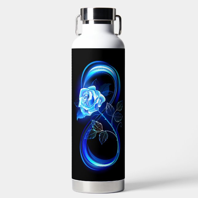 Glowing infinity with blue rose water bottle (Front)