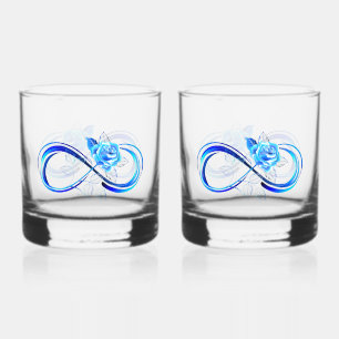 Glowing infinity with blue rose whiskey glass