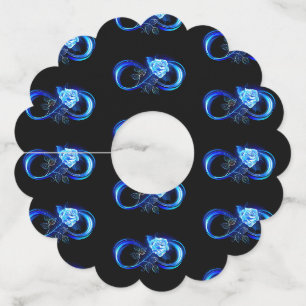 Glowing infinity with blue rose wine glass tag