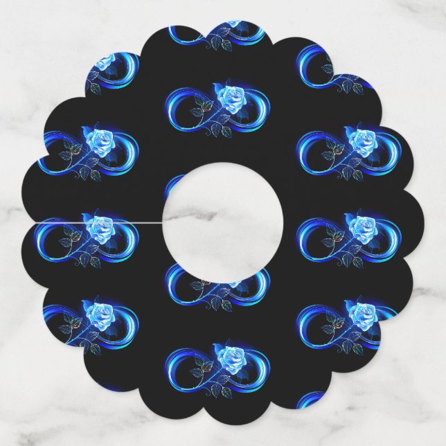 Glowing infinity with blue rose wine glass tag (Front)