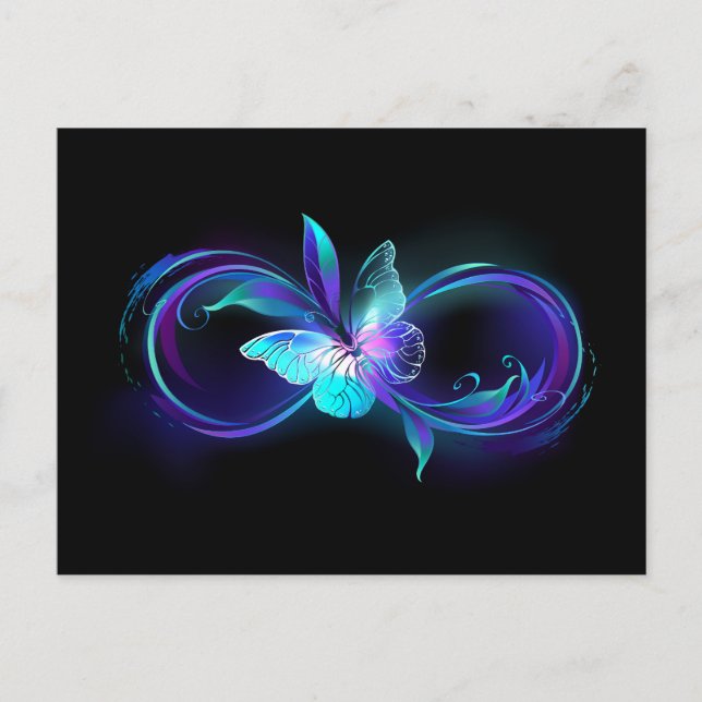 Glowing Infinity with Magic Butterfly Announcement Postcard (Front)