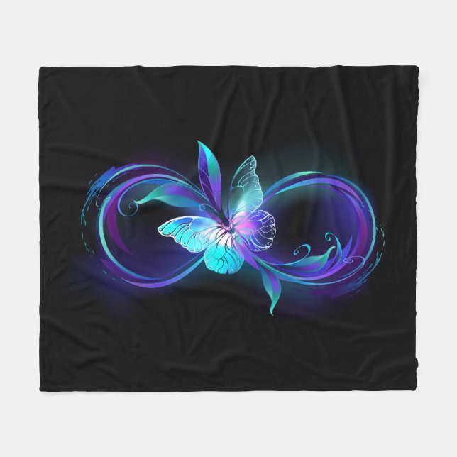 Glowing Infinity with Magic Butterfly Fleece Blanket (Front (Horizontal))