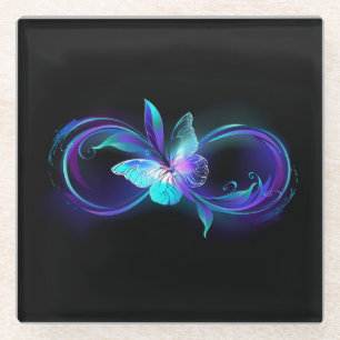 Glowing Infinity with Magic Butterfly Glass Coaster