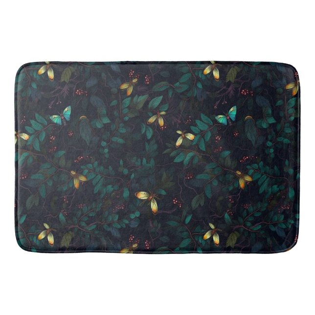 Glowing Insects on Dark Foliage Bath Mat (Front)