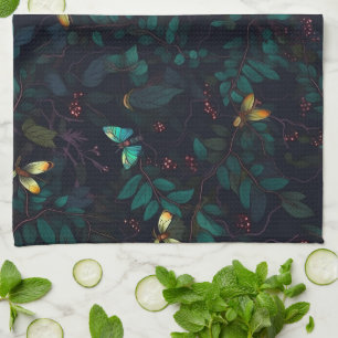 Glowing Insects on Dark Foliage Tea Towel