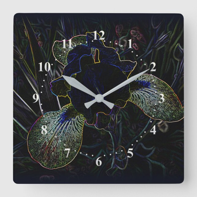 Glowing Iris Square Wall Clock (Front)