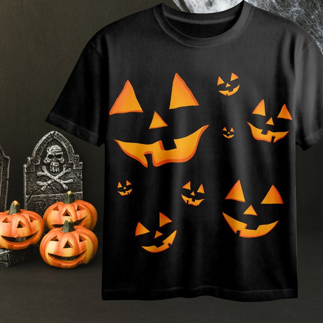 Glowing Jack-O-Lantern Faces Halloween Design T-Shirt (Glowing Jack-O-Lantern Faces Halloween Design. T-Shirt)